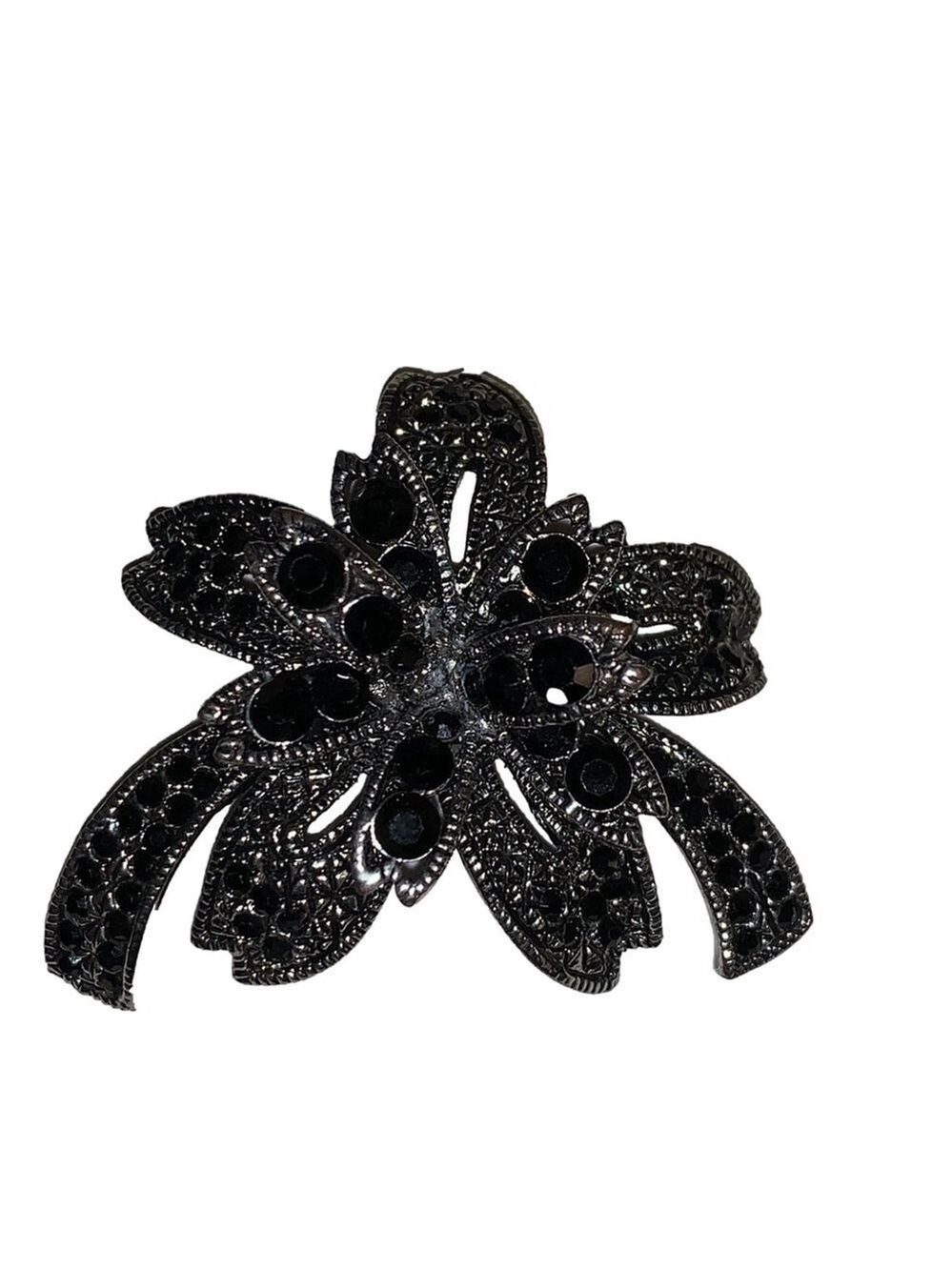 Vintage black rhinestone ribbon brooch